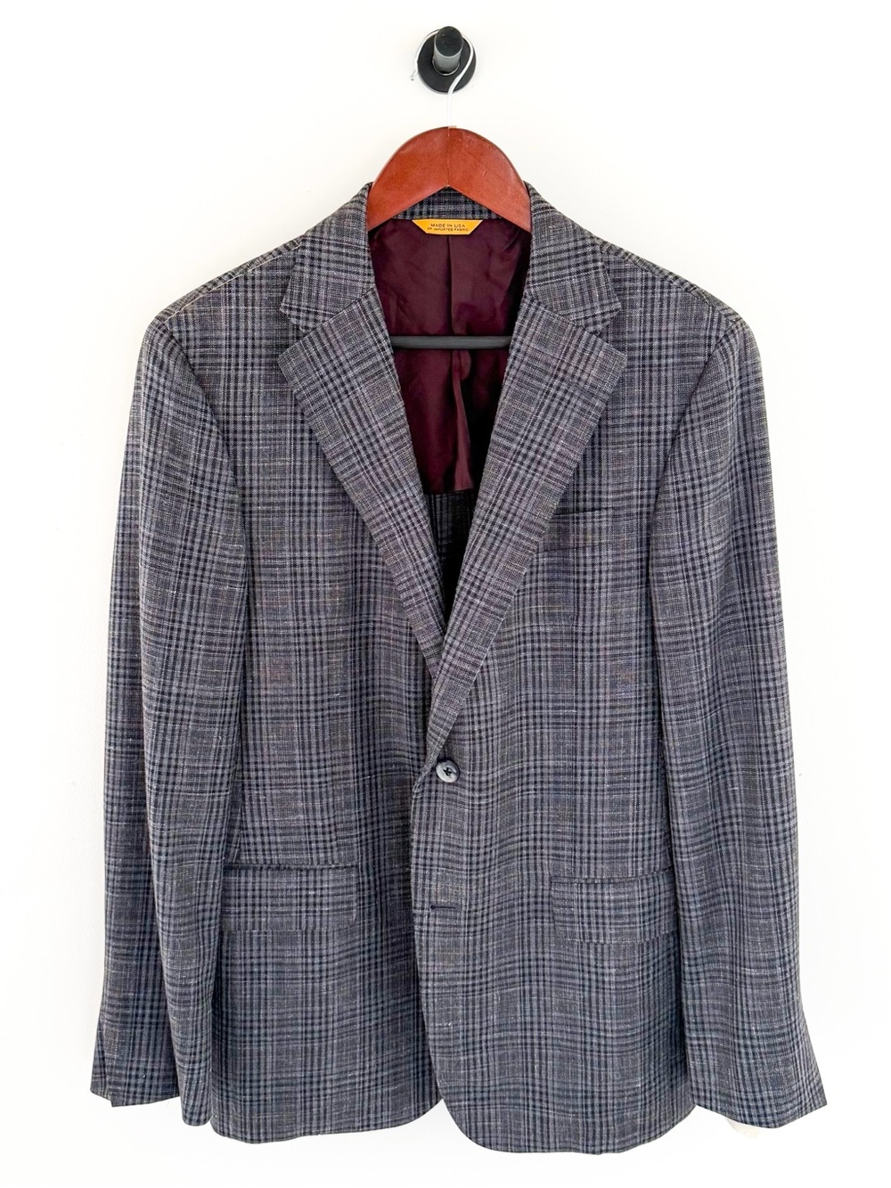 NEW Hickey Freeman Wool Silk Linen Gray Blue Plaid Blazer Sport Coat 40R Men's